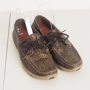 Twisted X Women's Tooled Boat Shoes Driving‎ Mocs Women's Sz 7.5 Floral